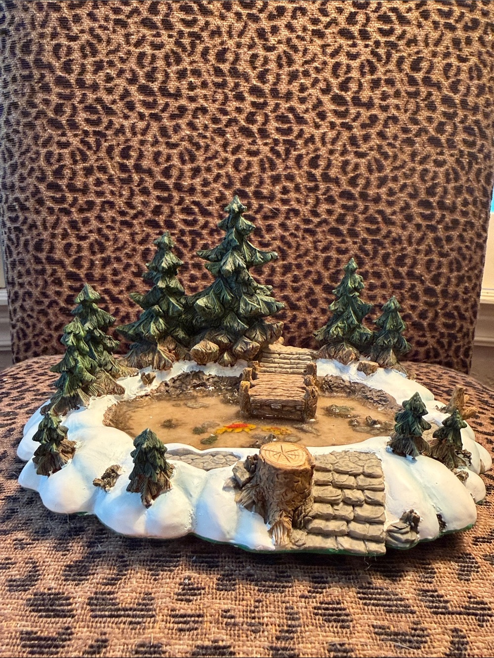 (Retired) Department 56 “Pine Point Pond” Décor with Snowy Trees - Green